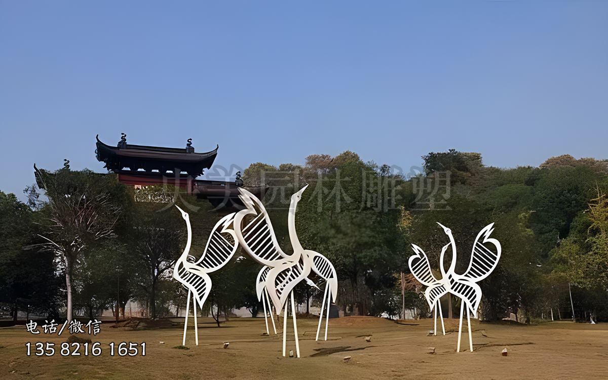 抽象剪影不銹鋼仙鶴雕塑擺件