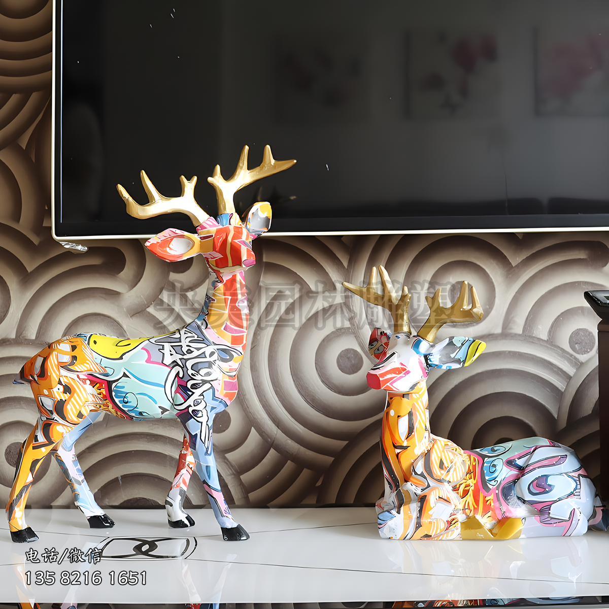 彩繪室內美陳擺件梅花鹿雕塑