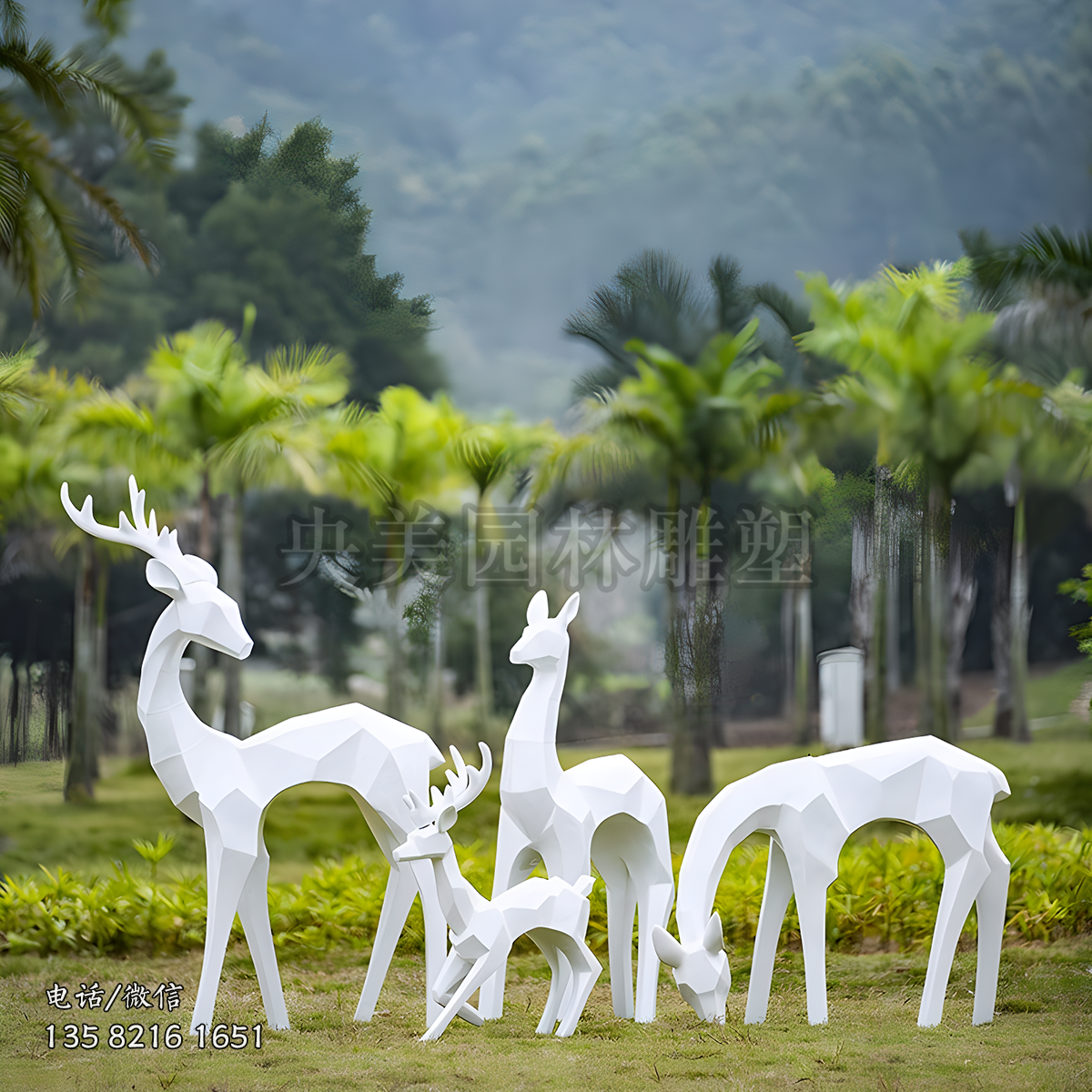 抽象塊面造型梅花鹿雕塑
