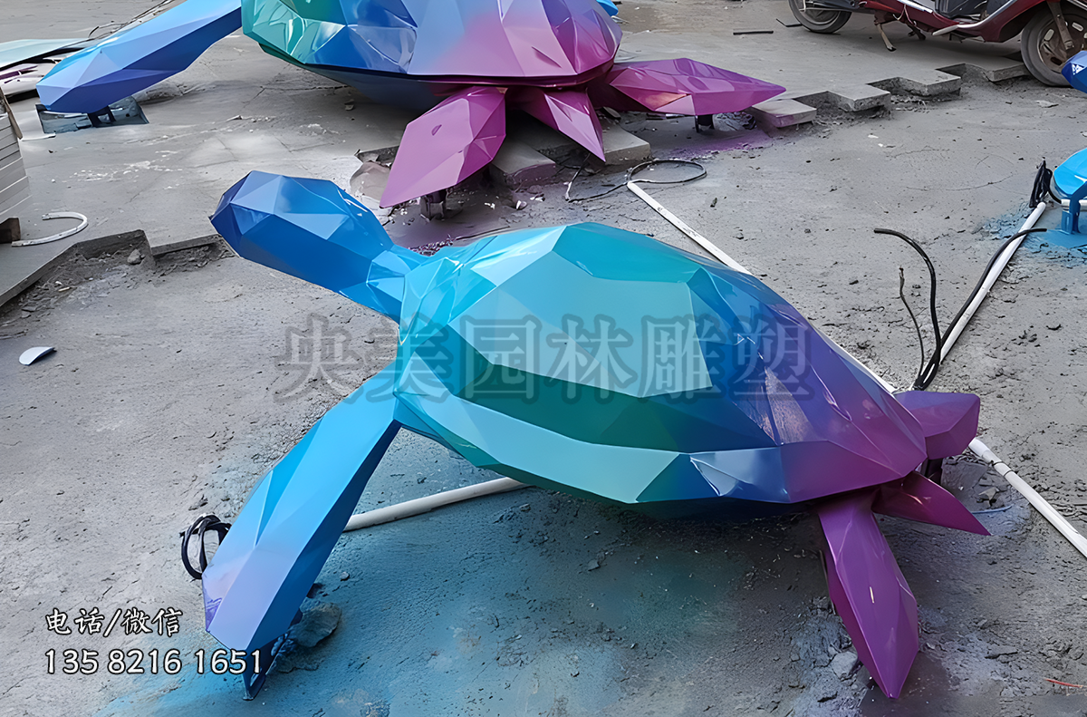 切面不銹鋼噴漆海龜雕塑