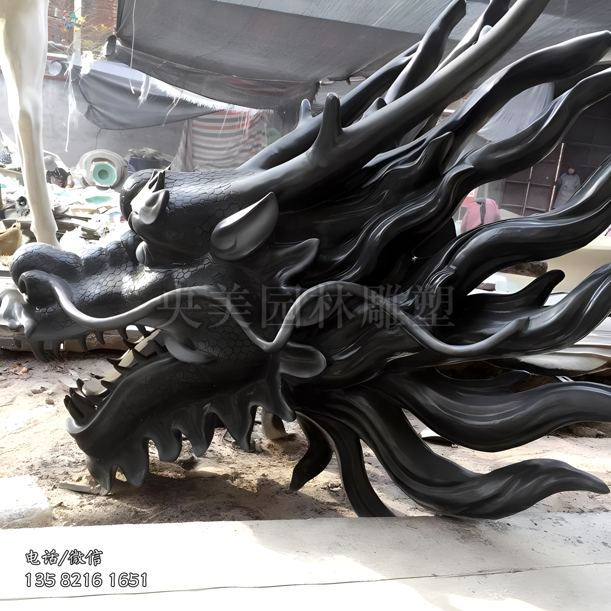 黑色玻璃鋼仿真龍頭雕塑