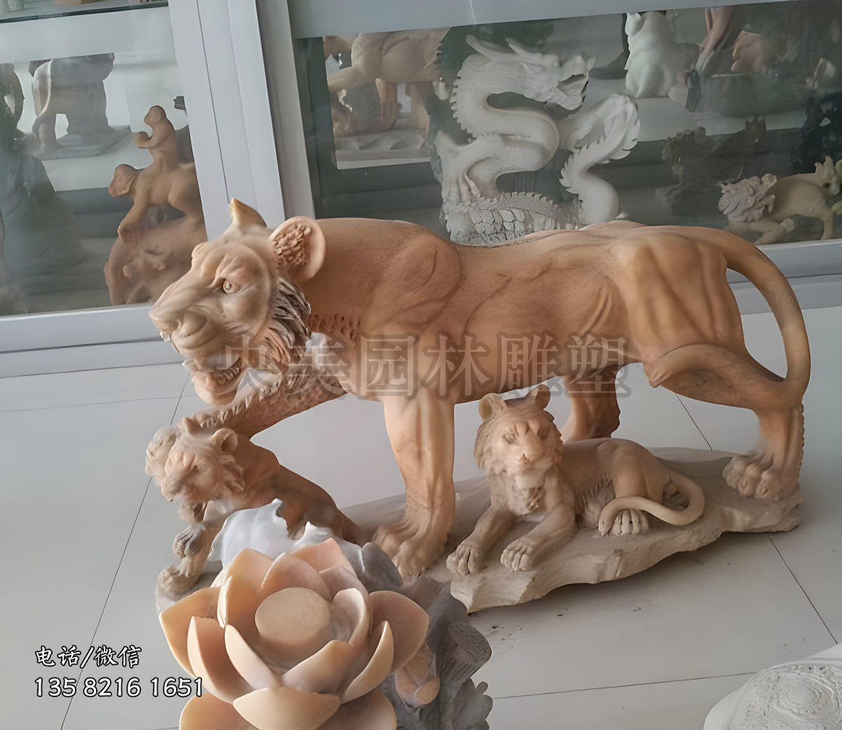 晚霞紅大理石老虎石雕