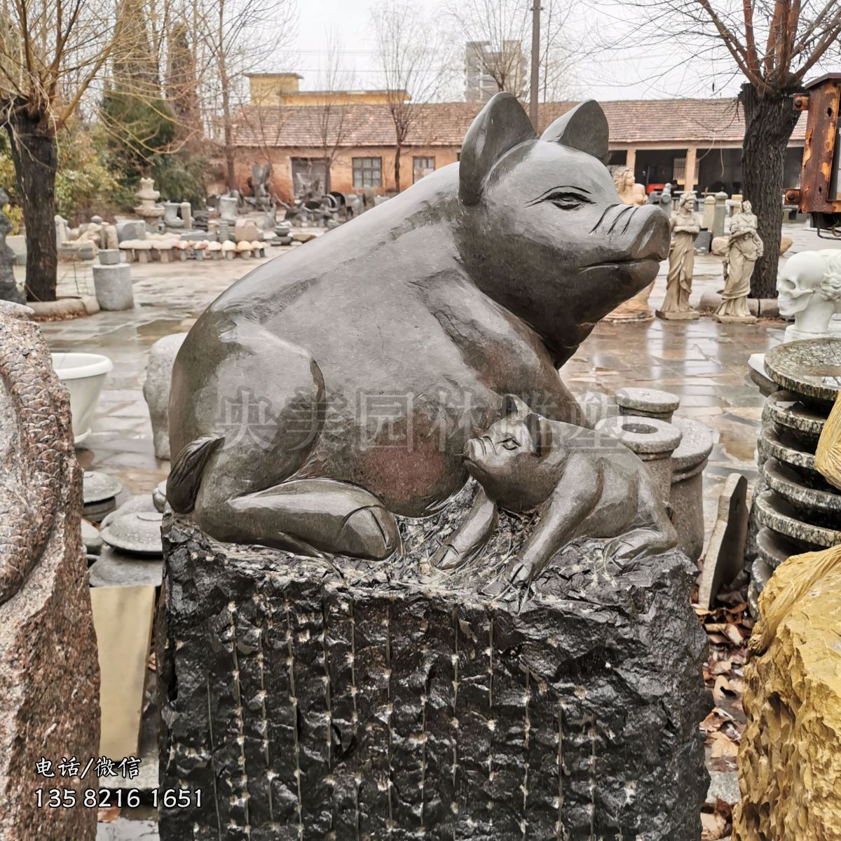 亥豬石雕十二生肖動物雕塑