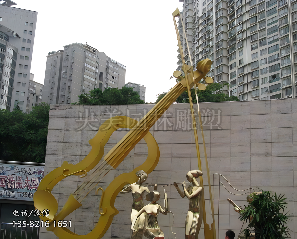 大提琴不銹鋼抽象雕塑