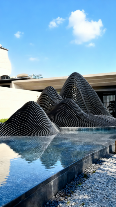 小區別墅不銹鋼網格編織假山雕塑